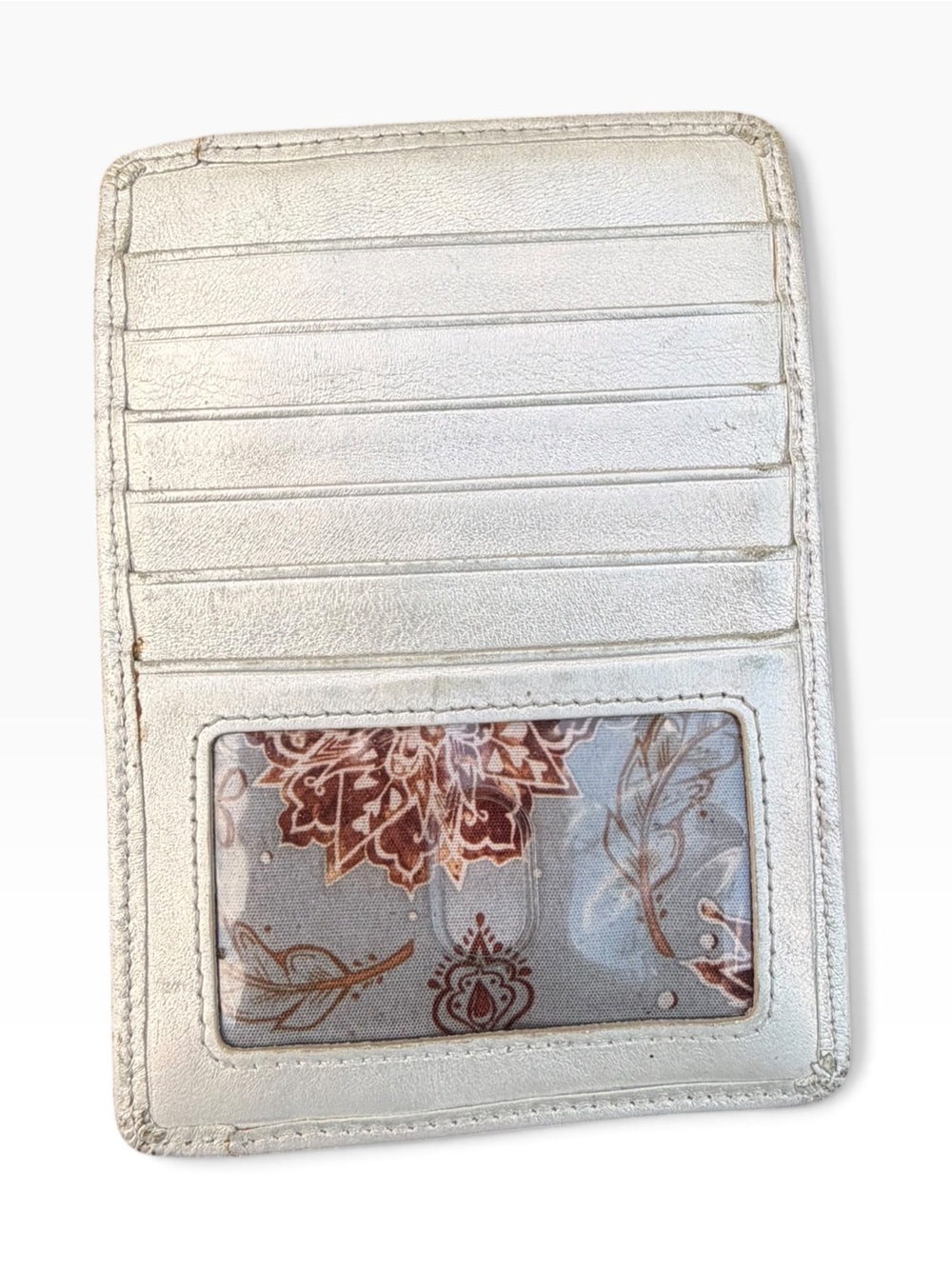 HOBO Euro Slide Metallic Silver Leather Card Case ID Wallet